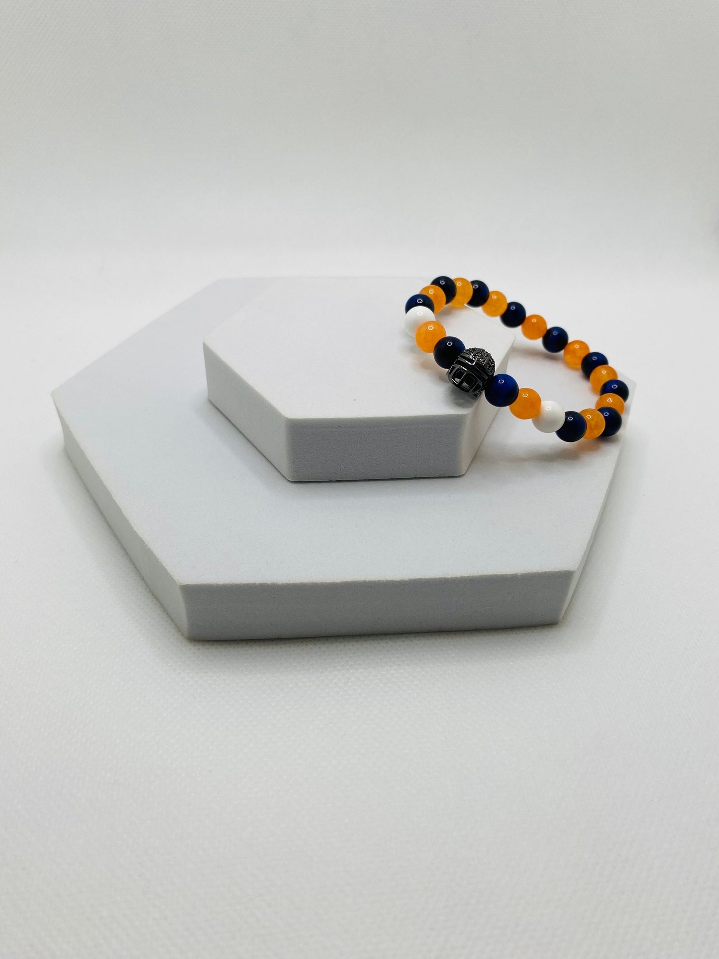 Denver Broncos Bracelet: Gemstone Beads & Football Helmet Charm