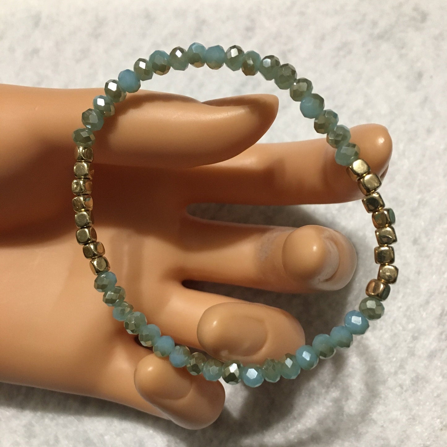 Blue Quartz Crystal Bracelet: Gold Spacer Beads, Handmade Jewelry