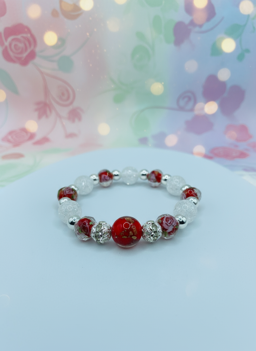 Background for Lampwork Floral Glass Bead Bracelet