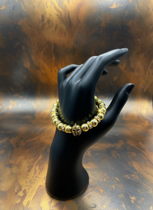 Background for Mens Gold Hematite Bracelet with Spartan Helmet Charm