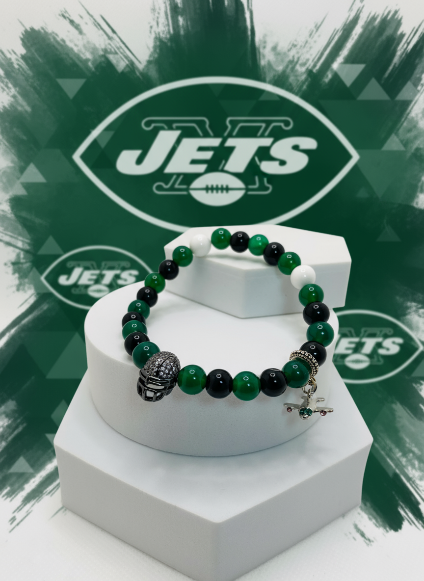 Background for New York Jets Jade Beaded Bracelet