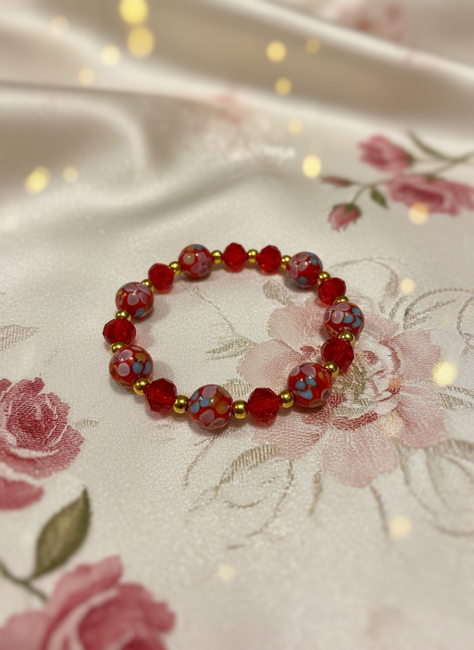 Background for Red Floral Lampwork Glass Bead Bracelet