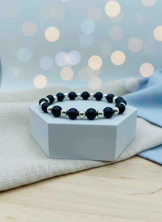 Background for Silver Hematite & Blue Sandstone Bracelet