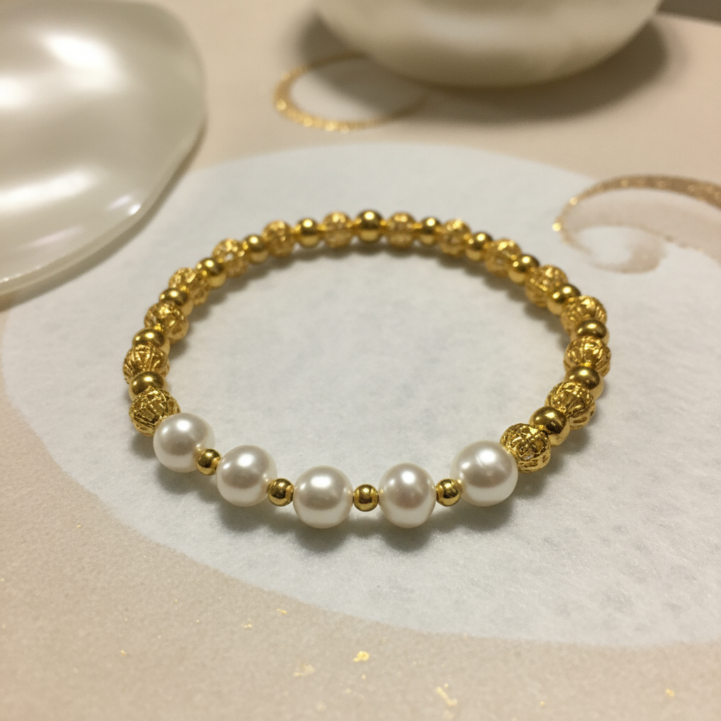Baroque Pearl 18K Gold Plated Beads Bracelet - Enhanced