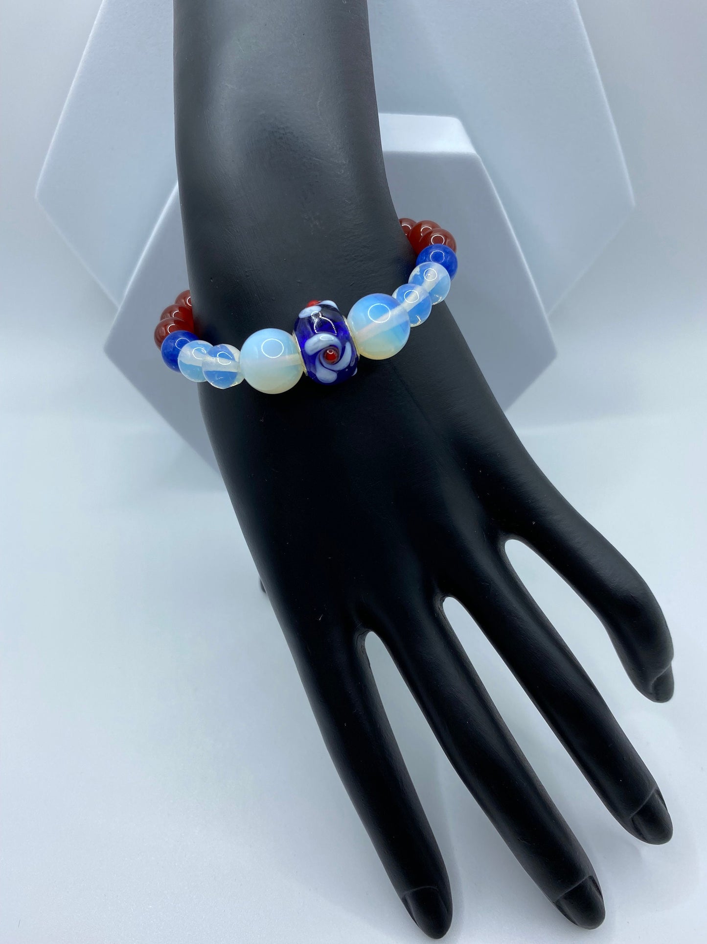 Opal Bracelet: Chalcedony, Carnelian & Murano Glass Bead Jewelry