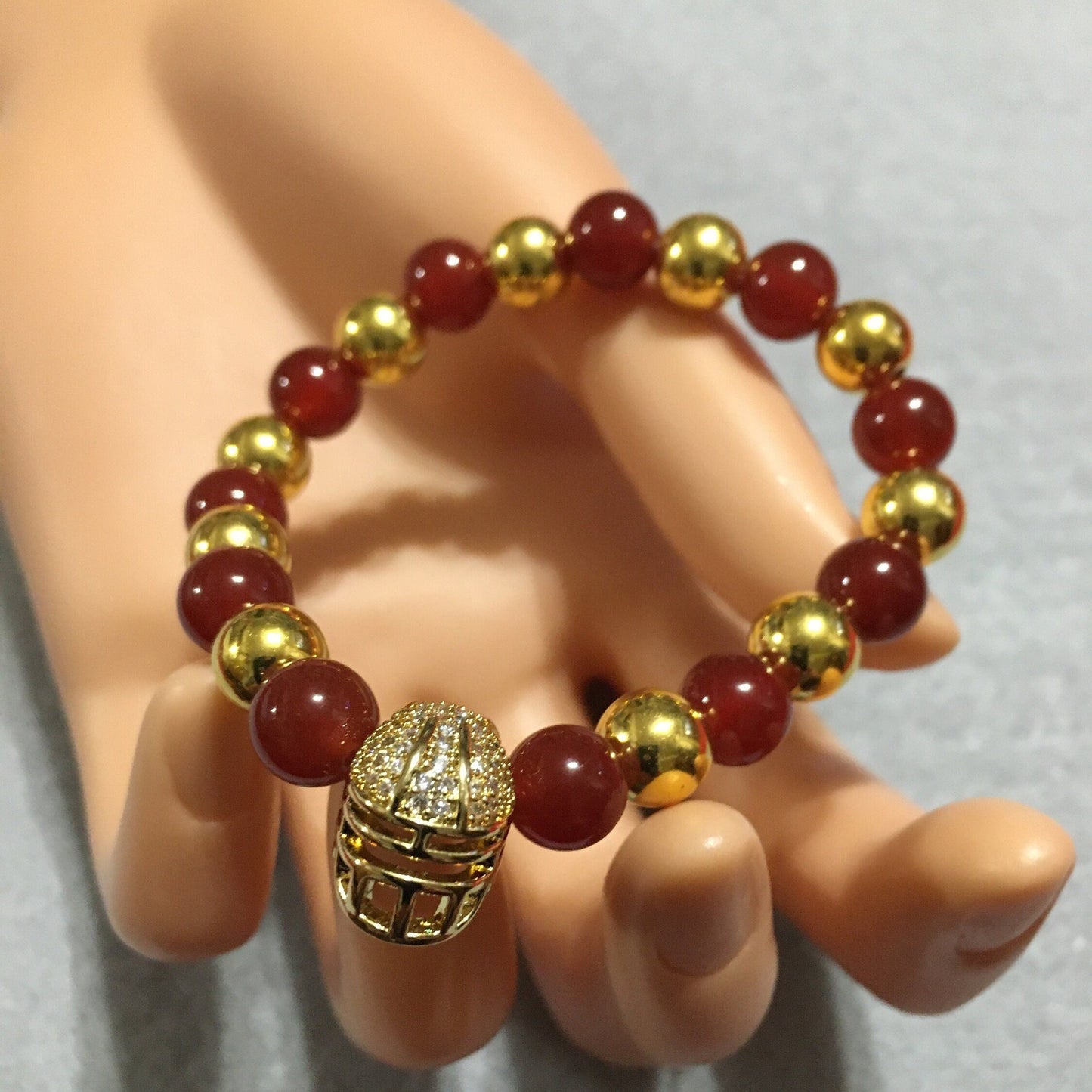 USC Trojans Bracelet: Carnelian, Hematite & CZ Football Helmet
