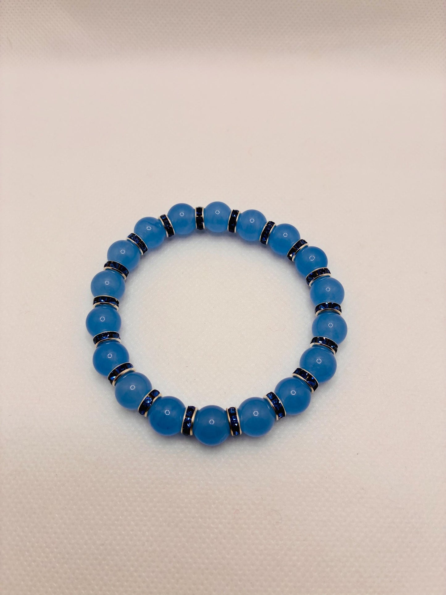 Aquamarine Blue Chalcedony Gemstone Bracelet with Blue Rhinestone Rondelles