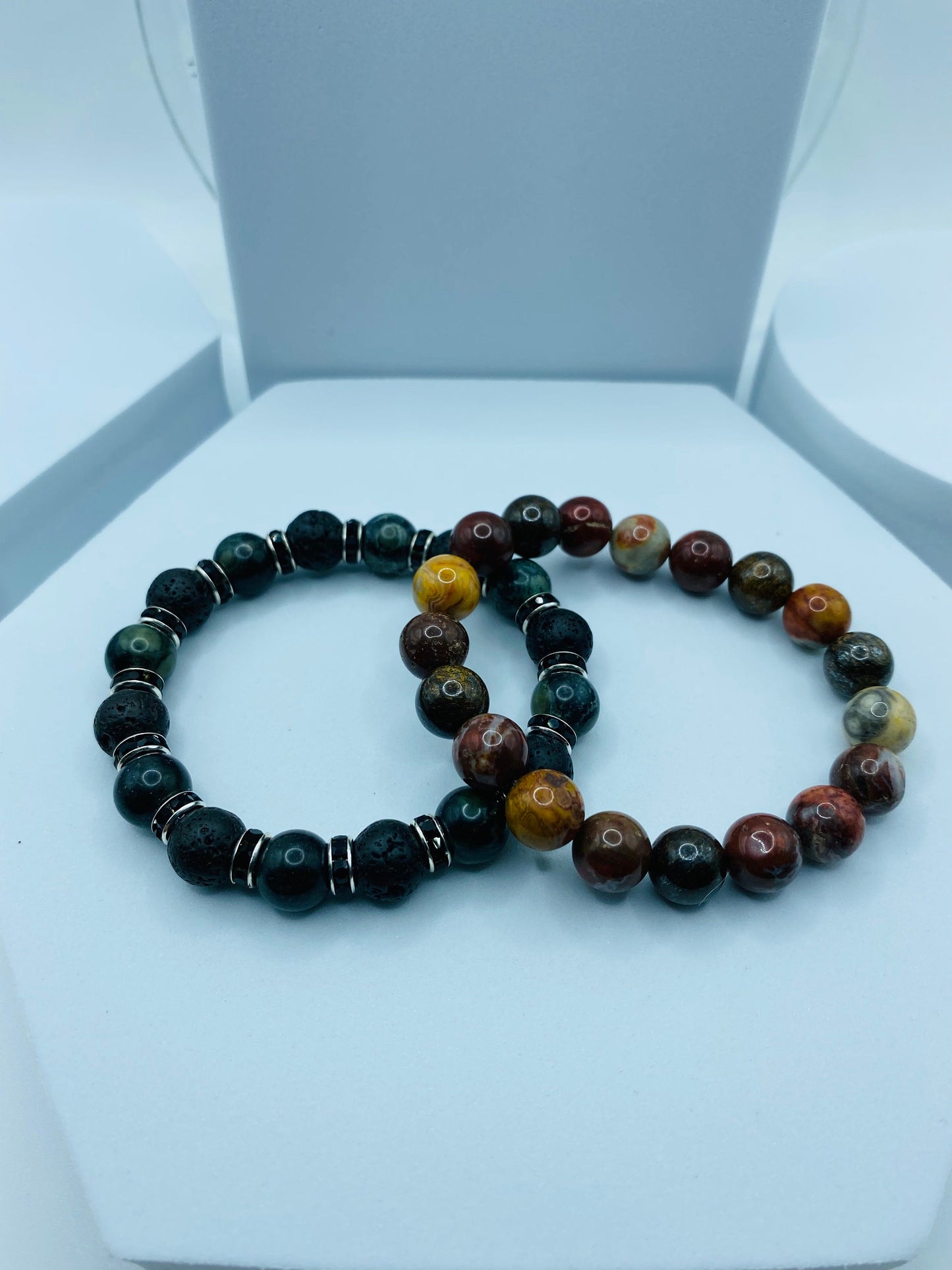 Handmade Red Jasper Stone Bracelet: Bronzite & Agate Gemstone Beads