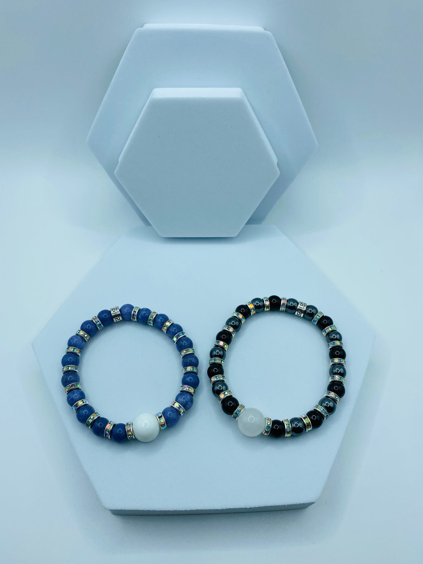 Lavender Jade Bracelet: Porcelain Bead, Rhinestone Rondelles, Handmade