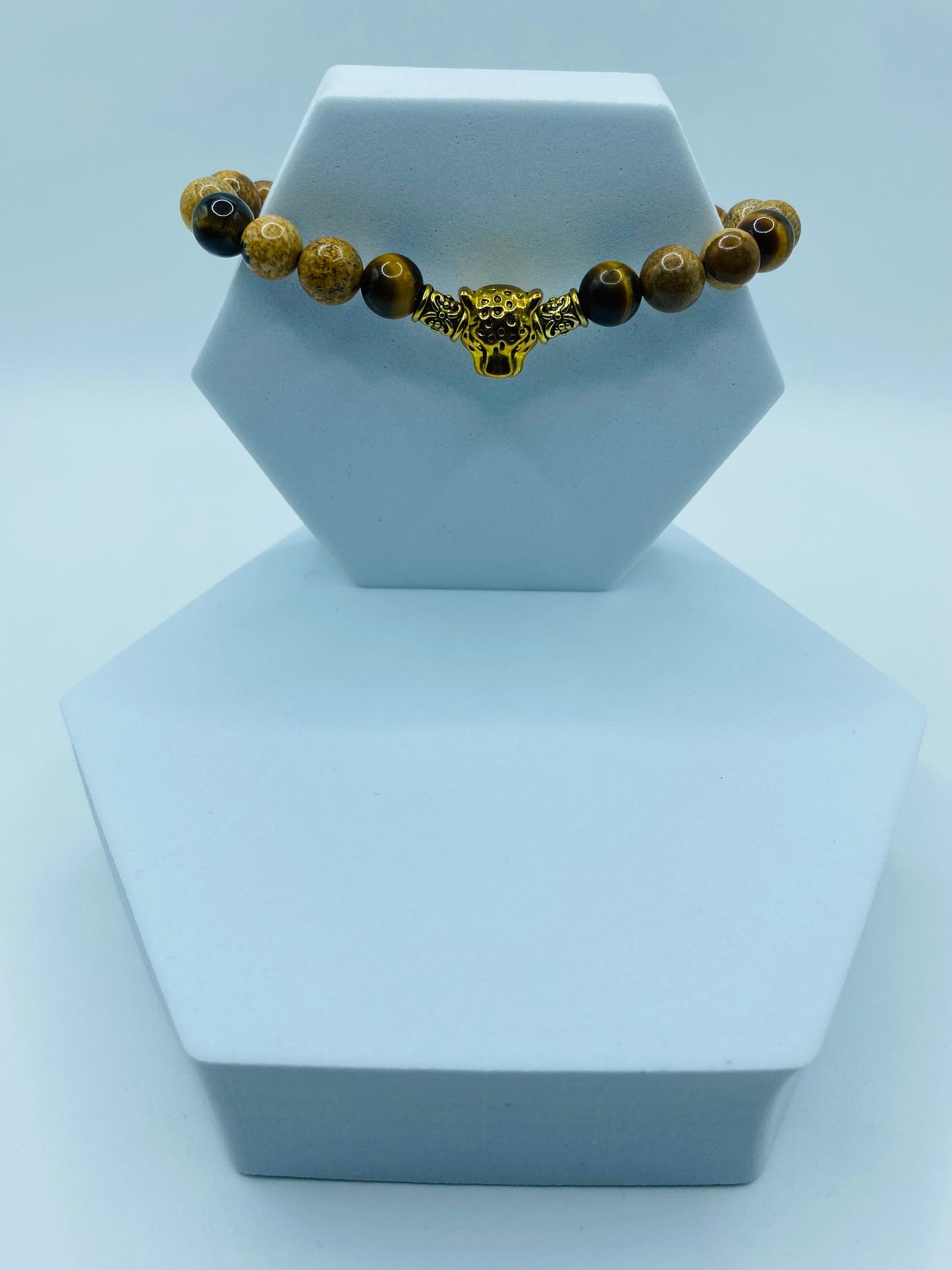 Mens Leopard Bracelet: Jasper & Tiger's Eye Gemstone Beads