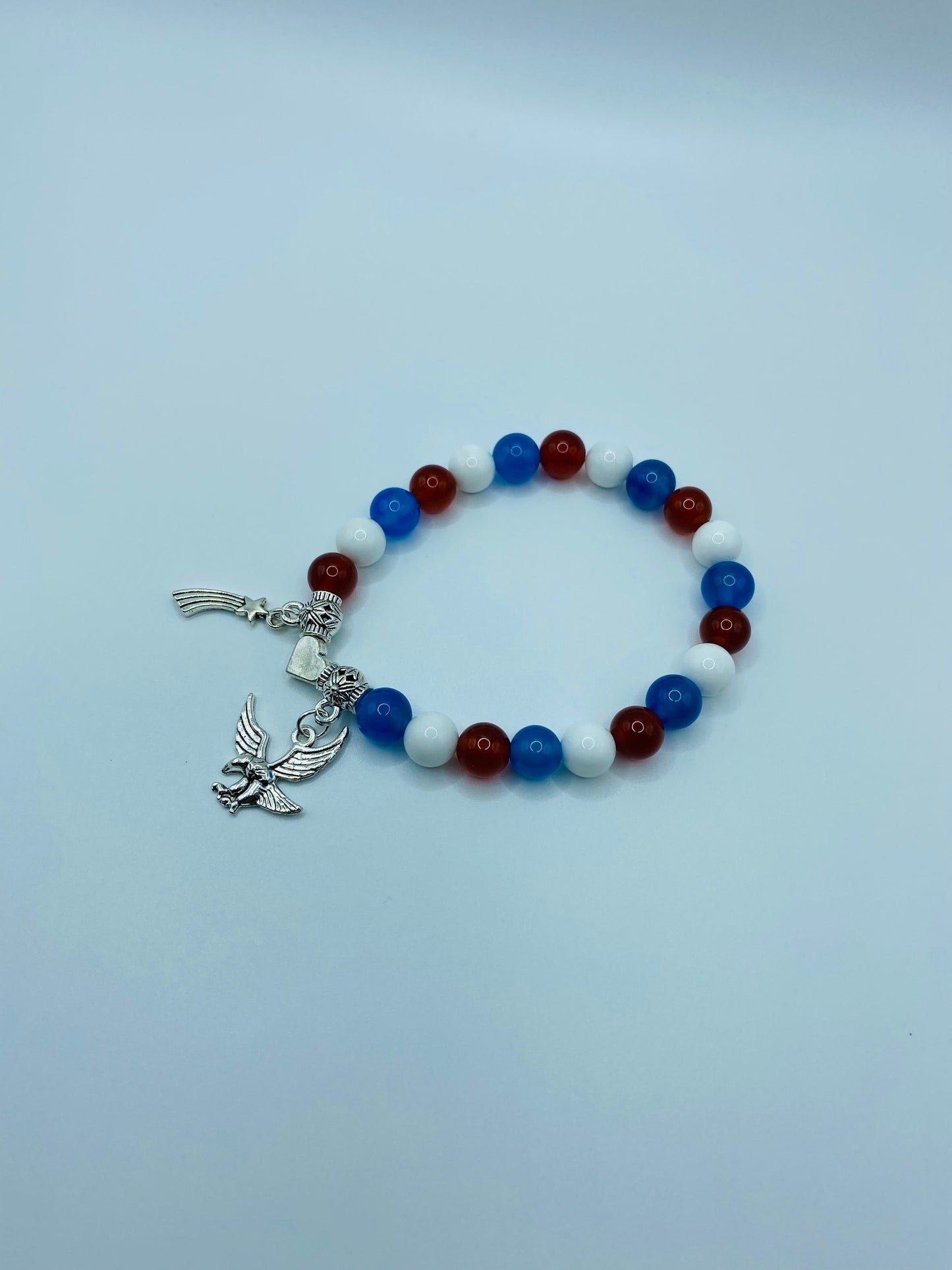 Red White Blue Gemstone Charm Bracelet: Eagle, Star, Heart