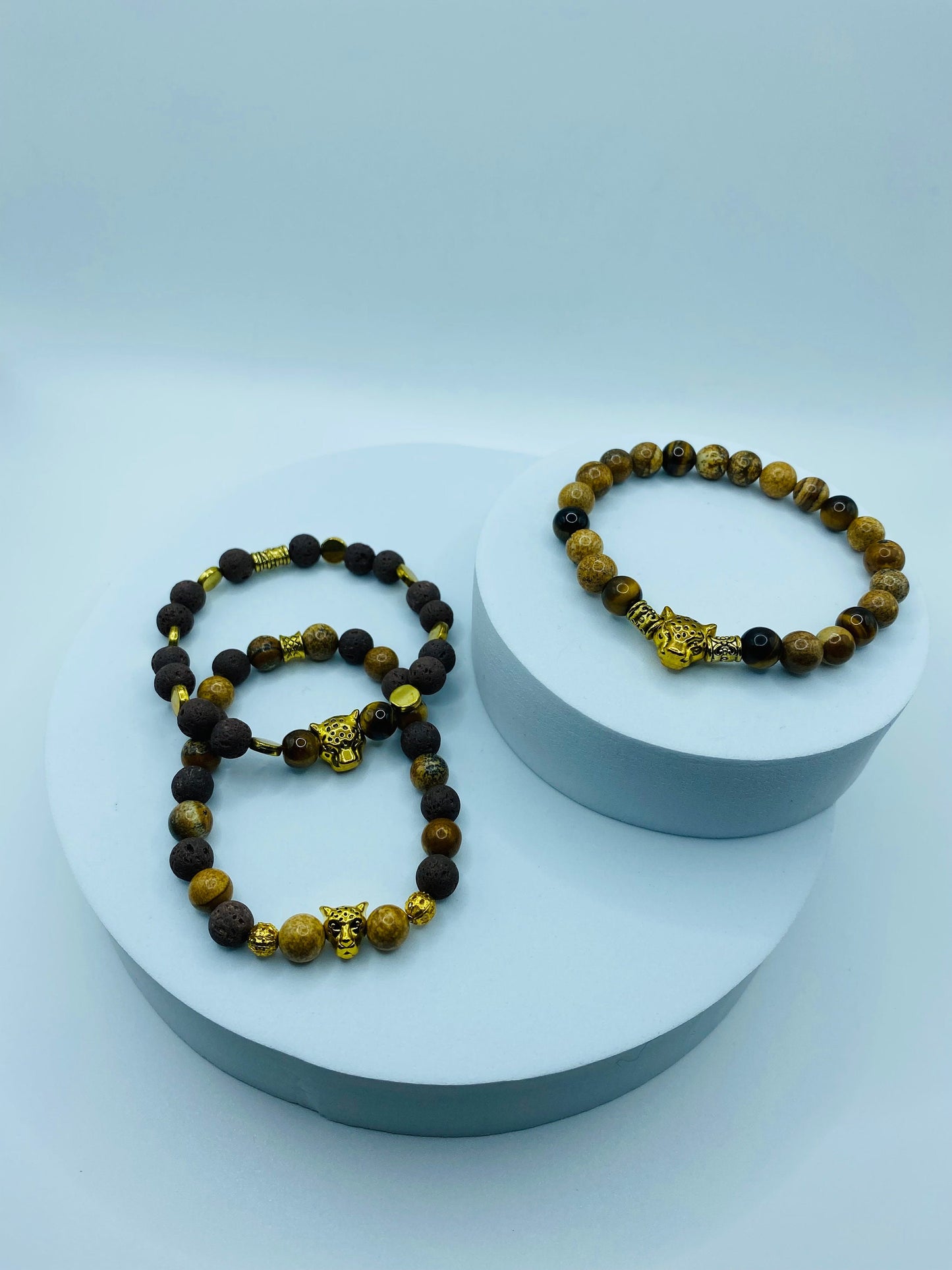 Mens Leopard Bracelet: Jasper & Tiger's Eye Gemstone Beads