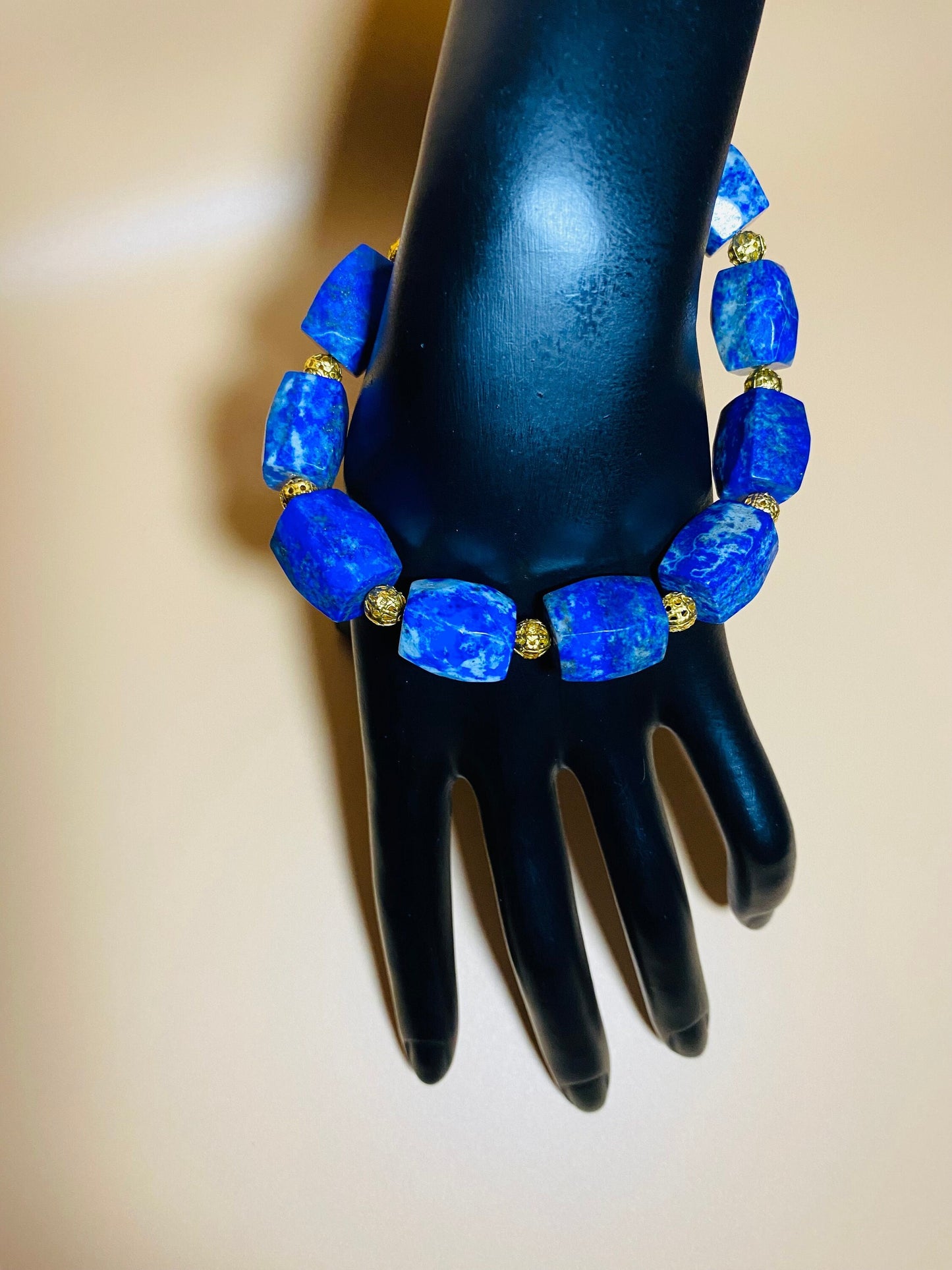 Lapis Lazuli Bracelet: 18k Gold Plated Hematite, Handmade Jewelry