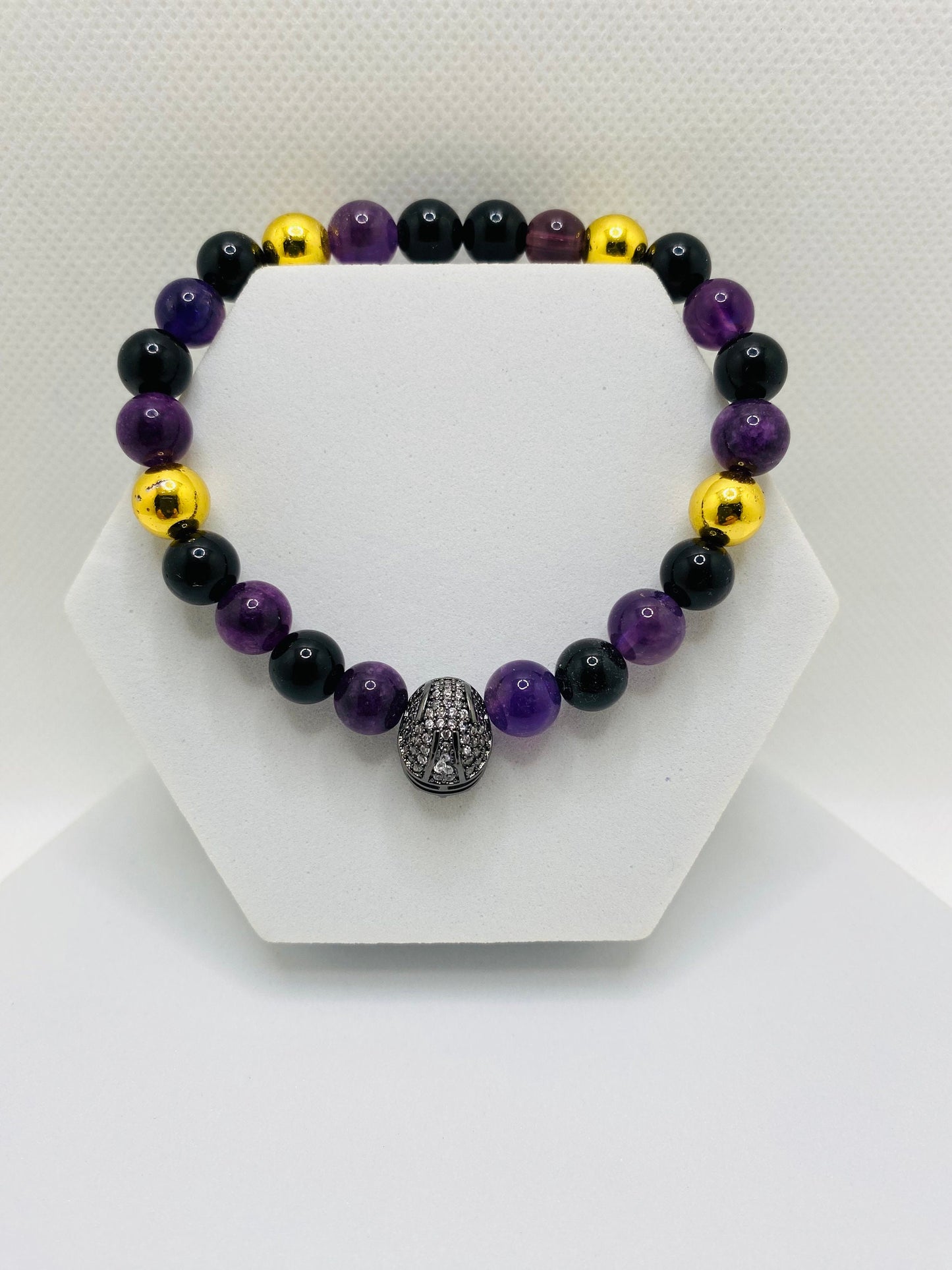 Mens Bracelet Baltimore Ravens Custom Jewelry with Football Helmet & Gemstone Beads, Gifts for him