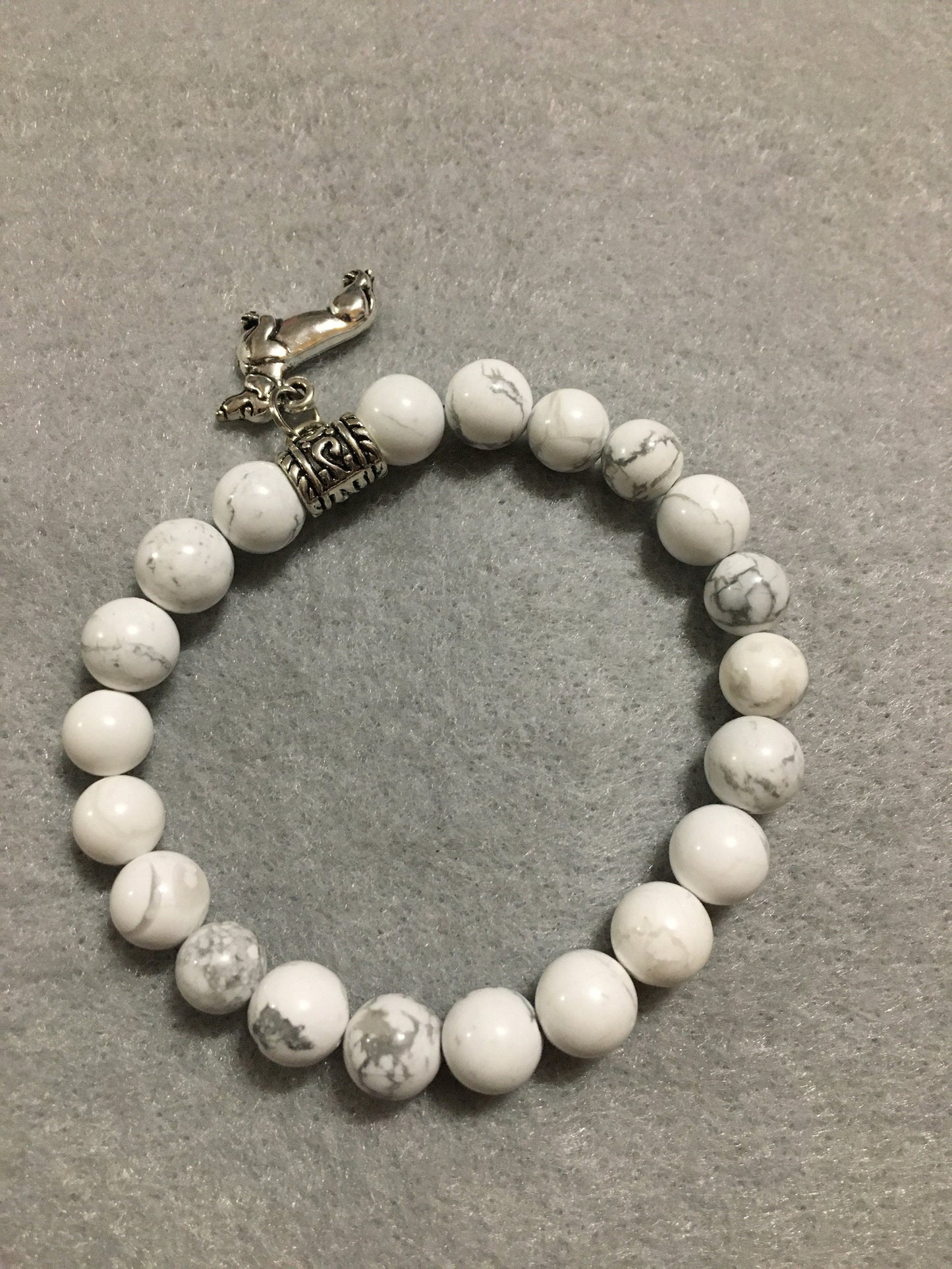 Dachshund Charm Bracelet: Howlite Gemstone Beads, Dog Memorial Gift