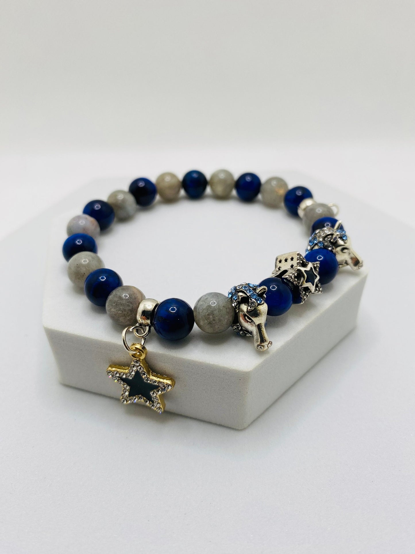Dallas Cowboys Charm Bracelet: Labradorite, Tiger's Eye, Star & Horse Jewelry