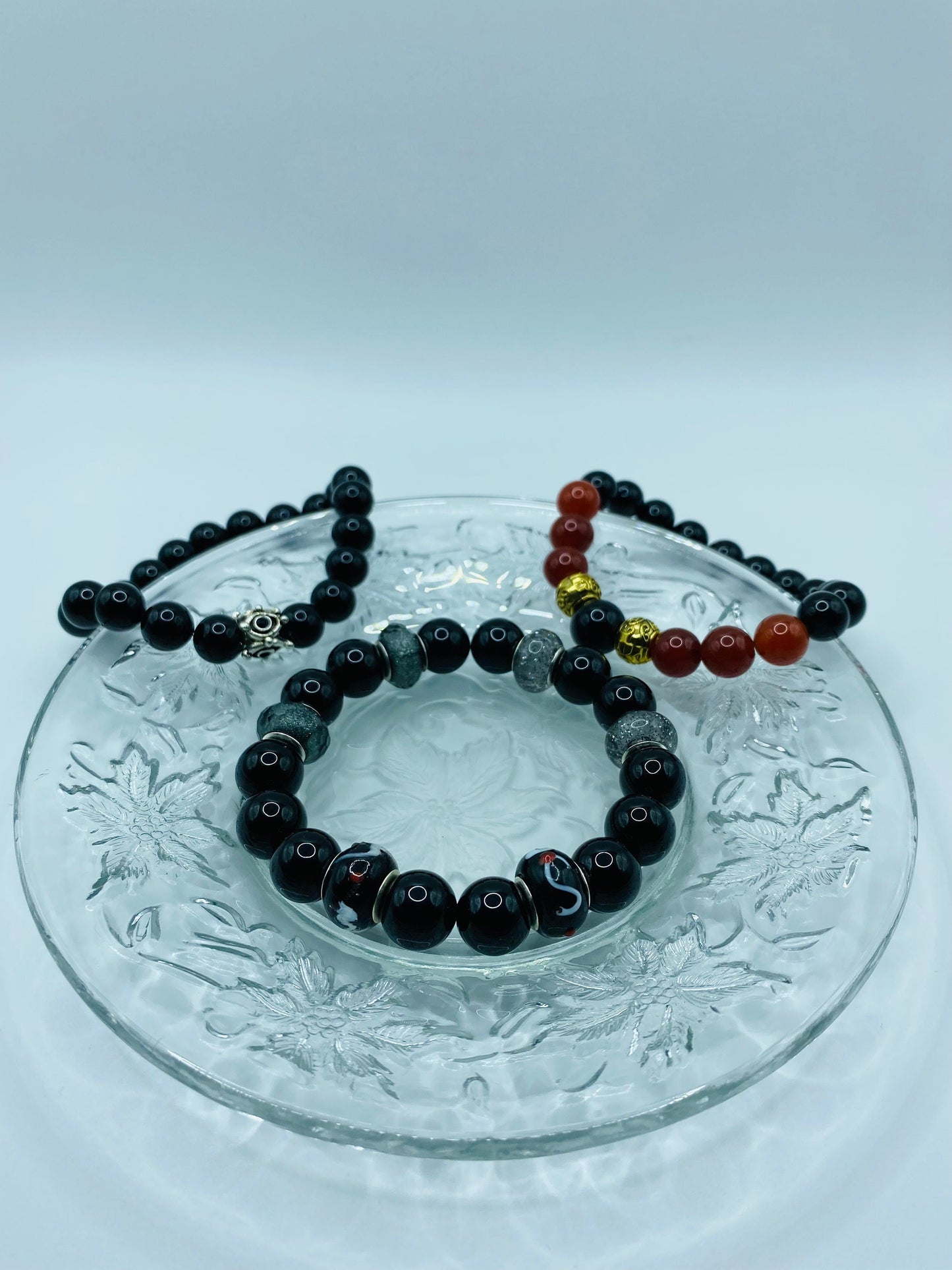 Black Onyx Bracelet: Murano Glass Beads, Chunky Gemstone Jewelry