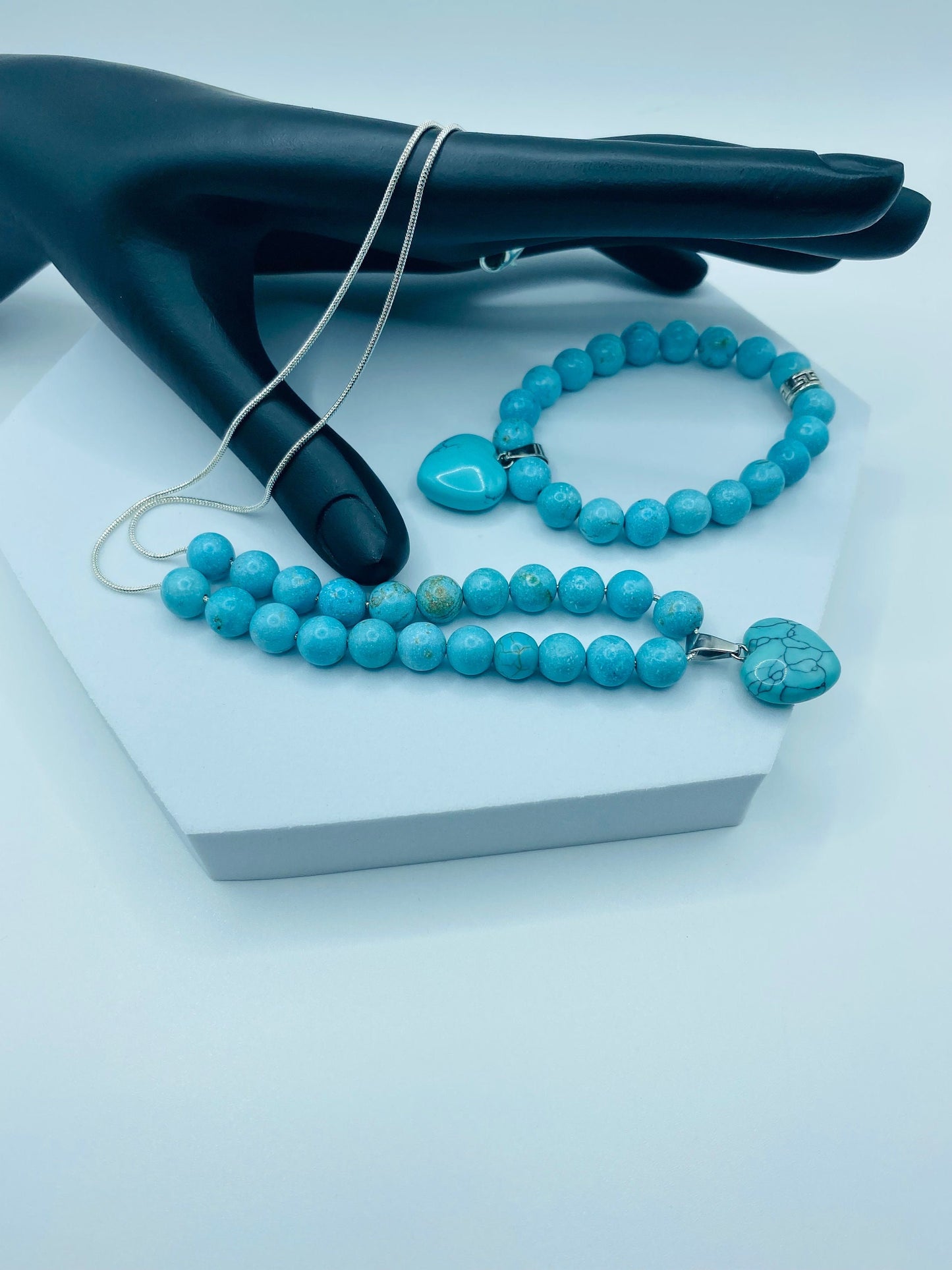 Turquoise Necklace & Bracelet Handmade Jewelry Set with Pendant Heart - Womens Necklace - Gifts for Her