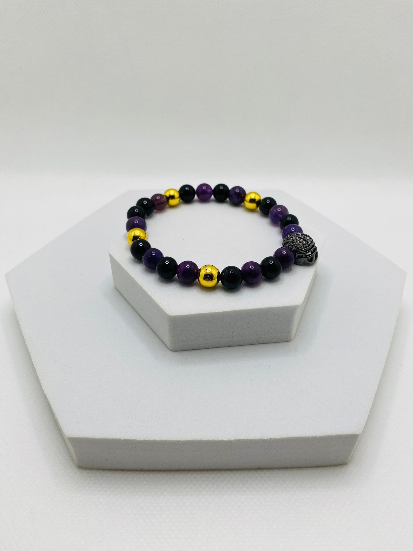 Mens Bracelet Baltimore Ravens Custom Jewelry with Football Helmet & Gemstone Beads, Gifts for him