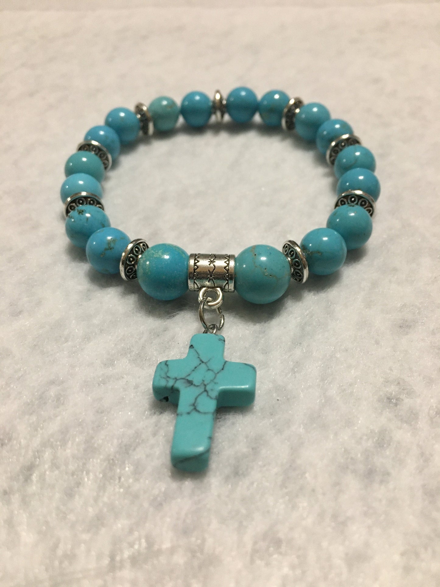 Turquoise Mens Bracelet with Religious Cross Charm