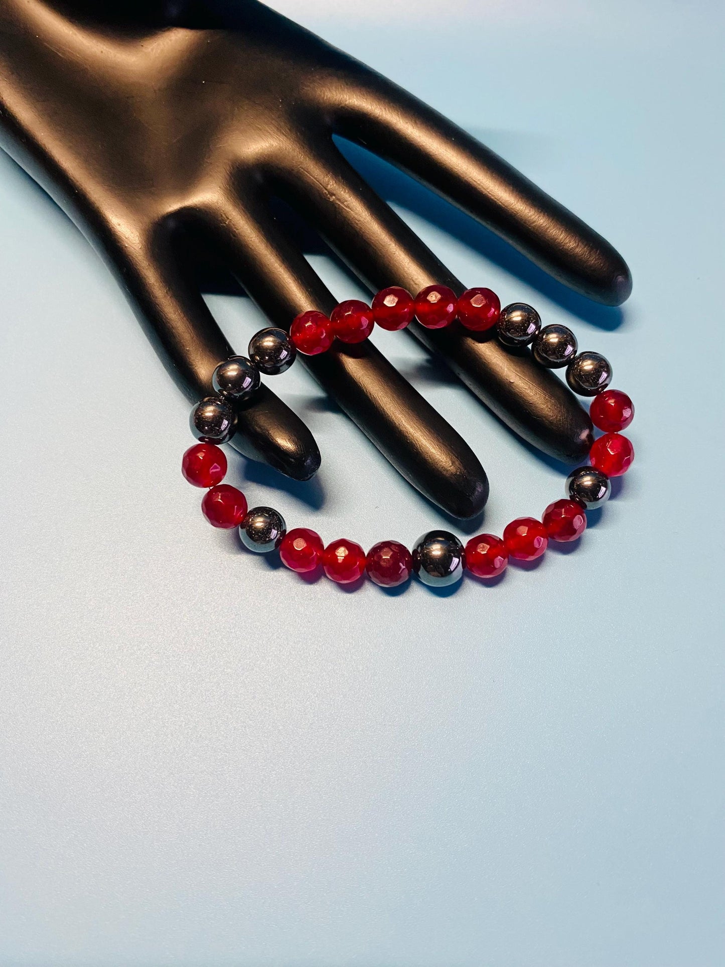 Handmade Jewelry Beaded Bracelet with Agate & Hematite Gemstone Beads, Mens Bracelets, Womens Bracelet