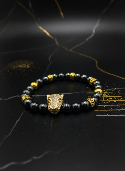 Black Hematite Gold Panther Bracelet - Enhanced