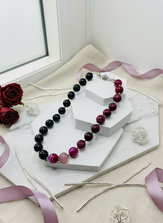 Black Obsidian Plum Agate Necklace Enhanced