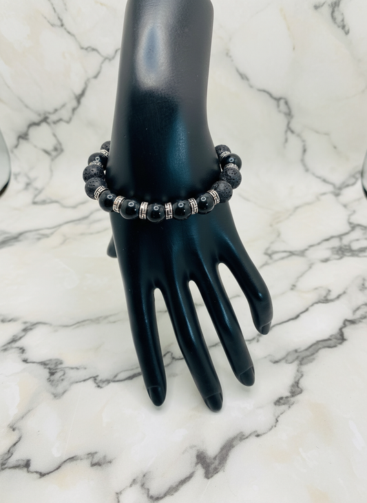 Black Onyx Lava Rock Bracelet - Marble Version