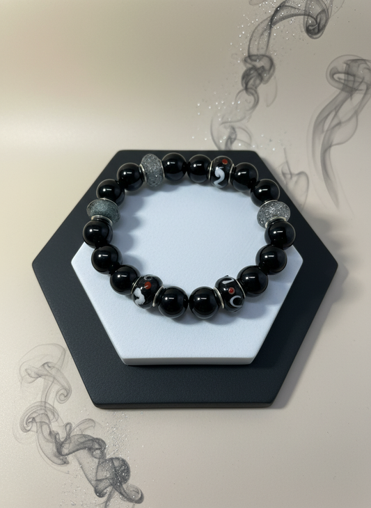 Black Onyx Murano Glass Beads Chunky Bracelet - Enhanced