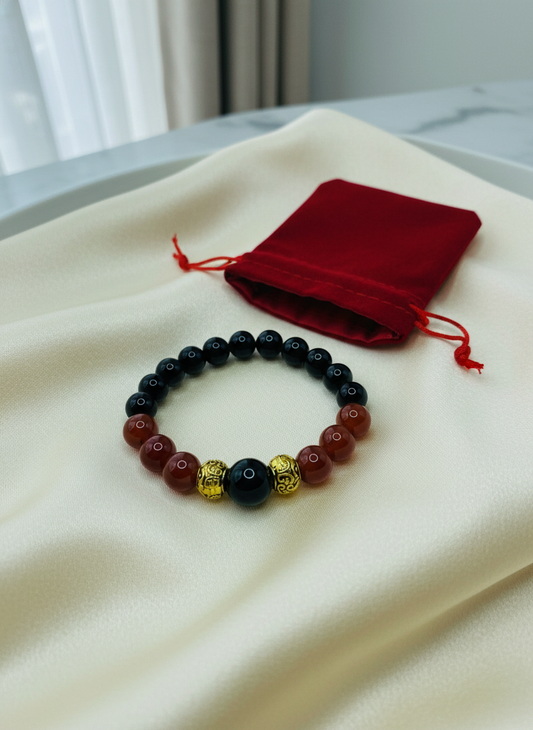Black Onyx Red Carnelian Bracelet Enhanced