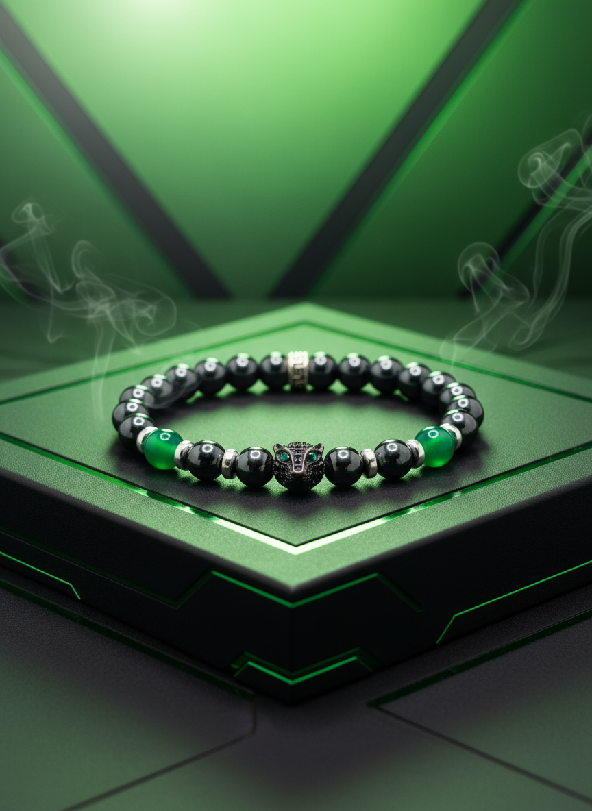 Black Panther Hematite Green Jade Bracelet - Enhanced