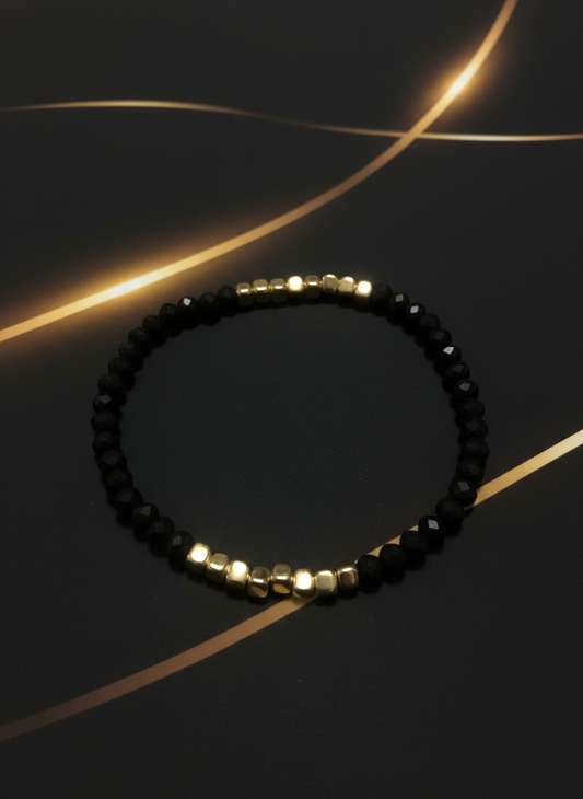 Black Quartz Crystal Gold Spacer Bracelet - Enhanced
