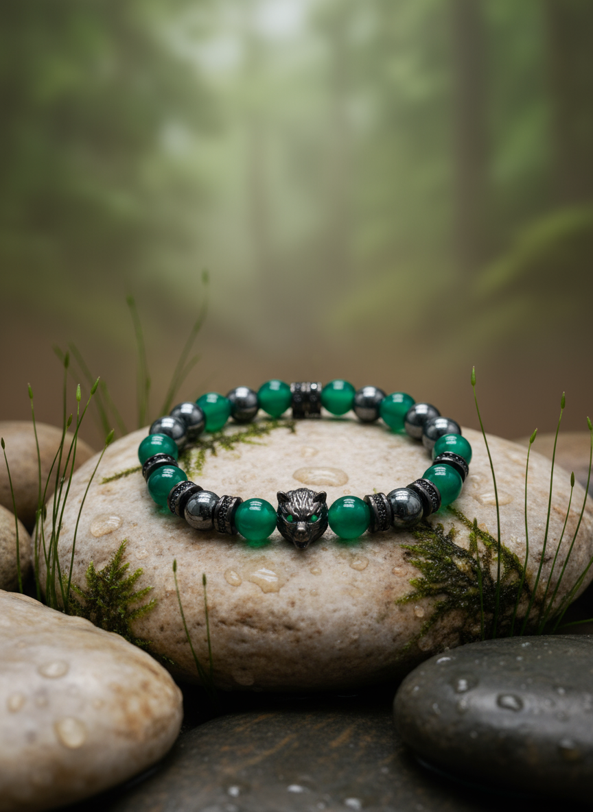 Black Wolf Charm Jade Hematite Bracelet - Enhanced