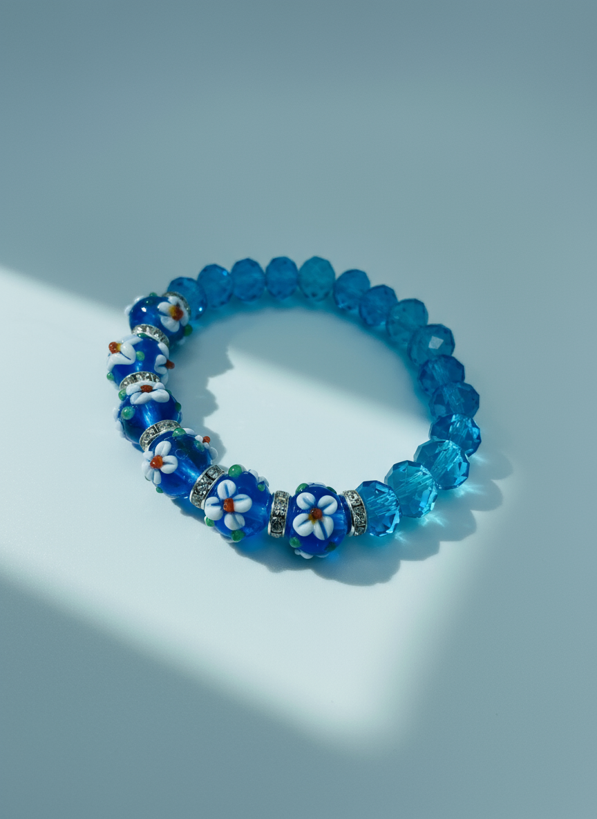 Blue Crystal Lampwork Bracelet - Realistic Clean Style