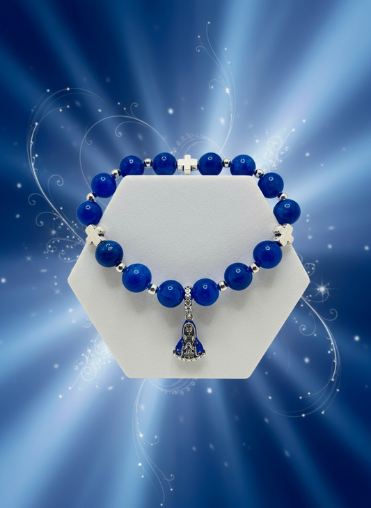Blue Kyanite Virgin Mary Cross Bracelet - Enhanced