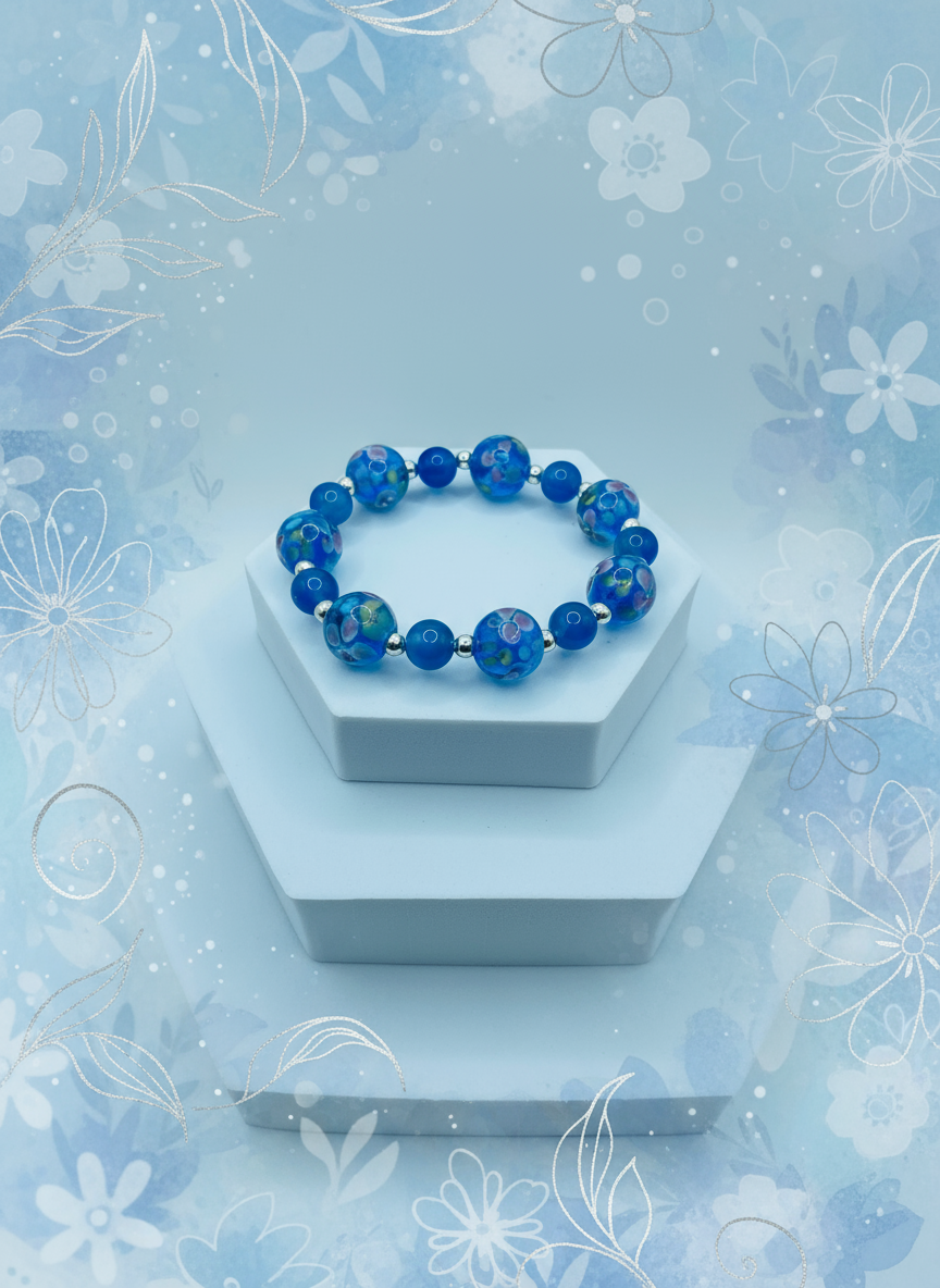 Blue Lace Agate Floral Bracelet - Enhanced