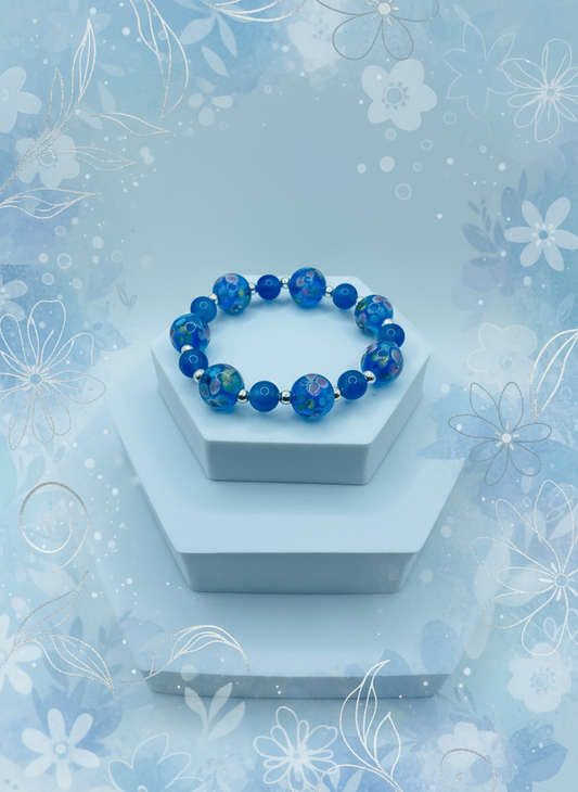 Blue Lace Agate Floral Bracelet - Enhanced