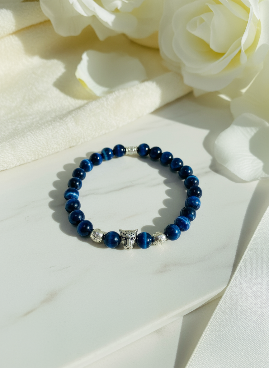 Blue Tigers Eye Leopard Bracelet Enhanced