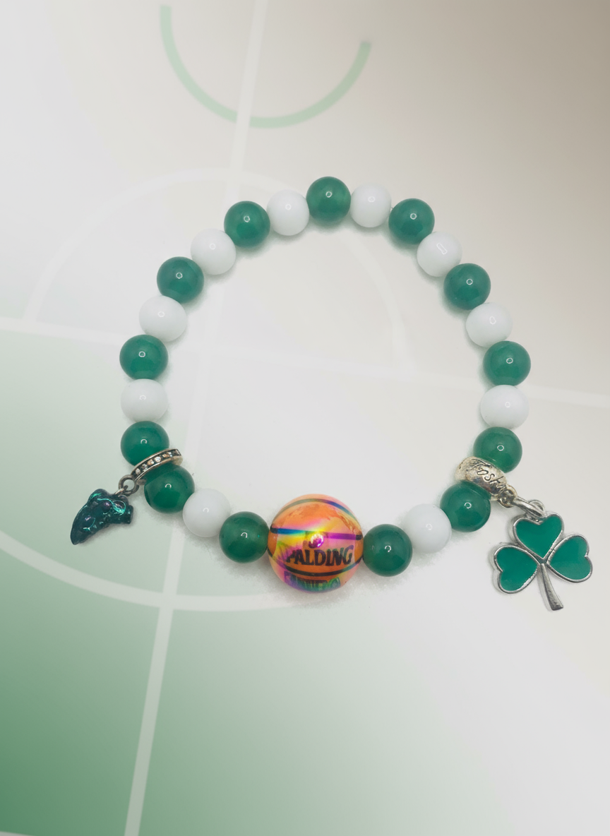 Boston Celtics Jade Basketball Clover Charm Bracelet - Enhanced