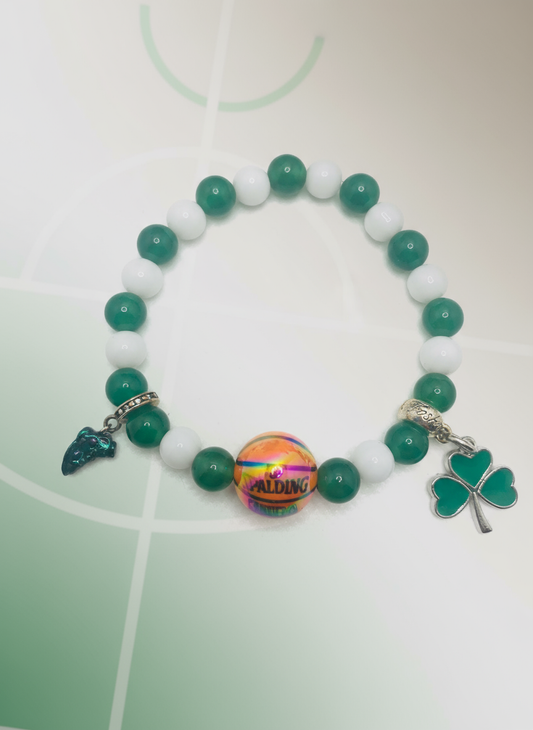 Boston Celtics Jade Basketball Clover Charm Bracelet - Enhanced
