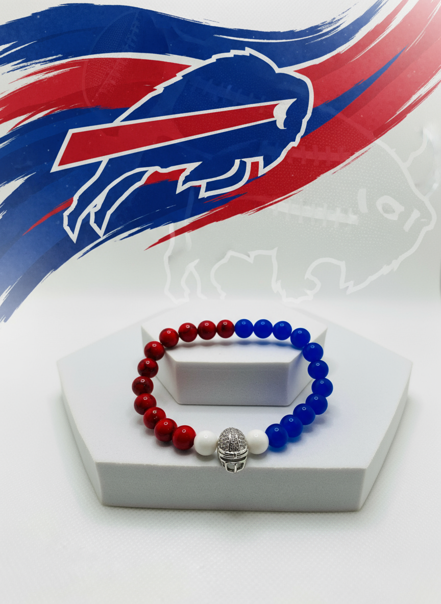 Buffalo Bills Red Turquoise Blue Chalcedony Bracelet - Enhanced