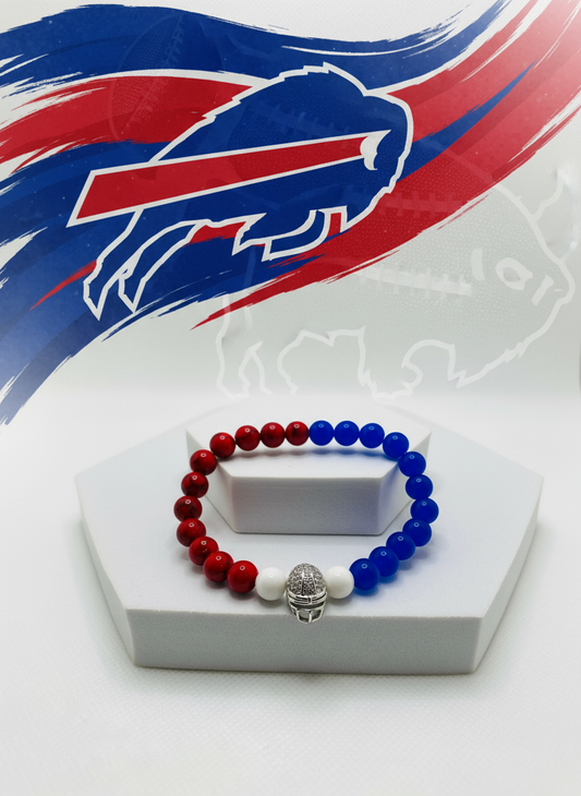 Buffalo Bills Red Turquoise Blue Chalcedony Bracelet - Enhanced