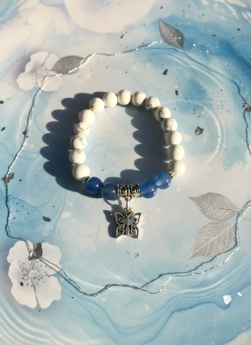 Butterfly Blue Lace Agate Howlite Bracelet - Enhanced
