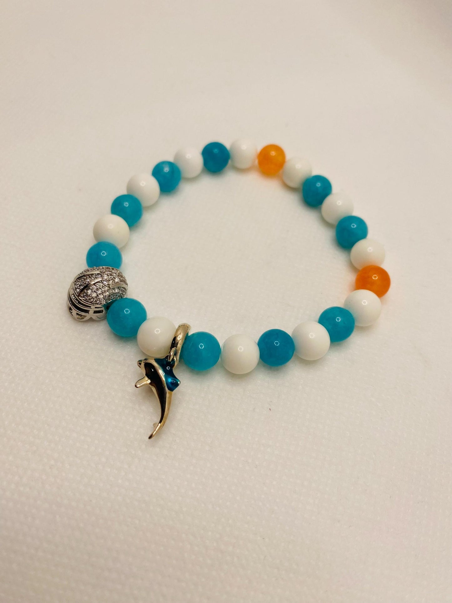 Miami Dolphins Jade Beaded Bracelet: Football Fan Jewelry
