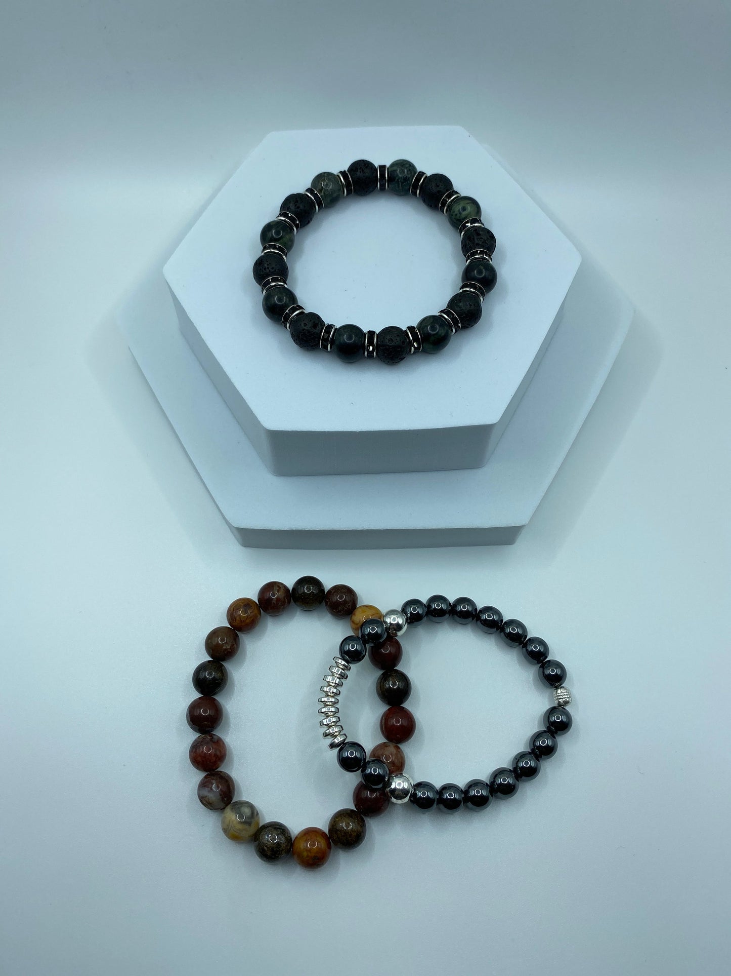 Lava Rock & Labradorite Bracelet with Rhinestone Accents