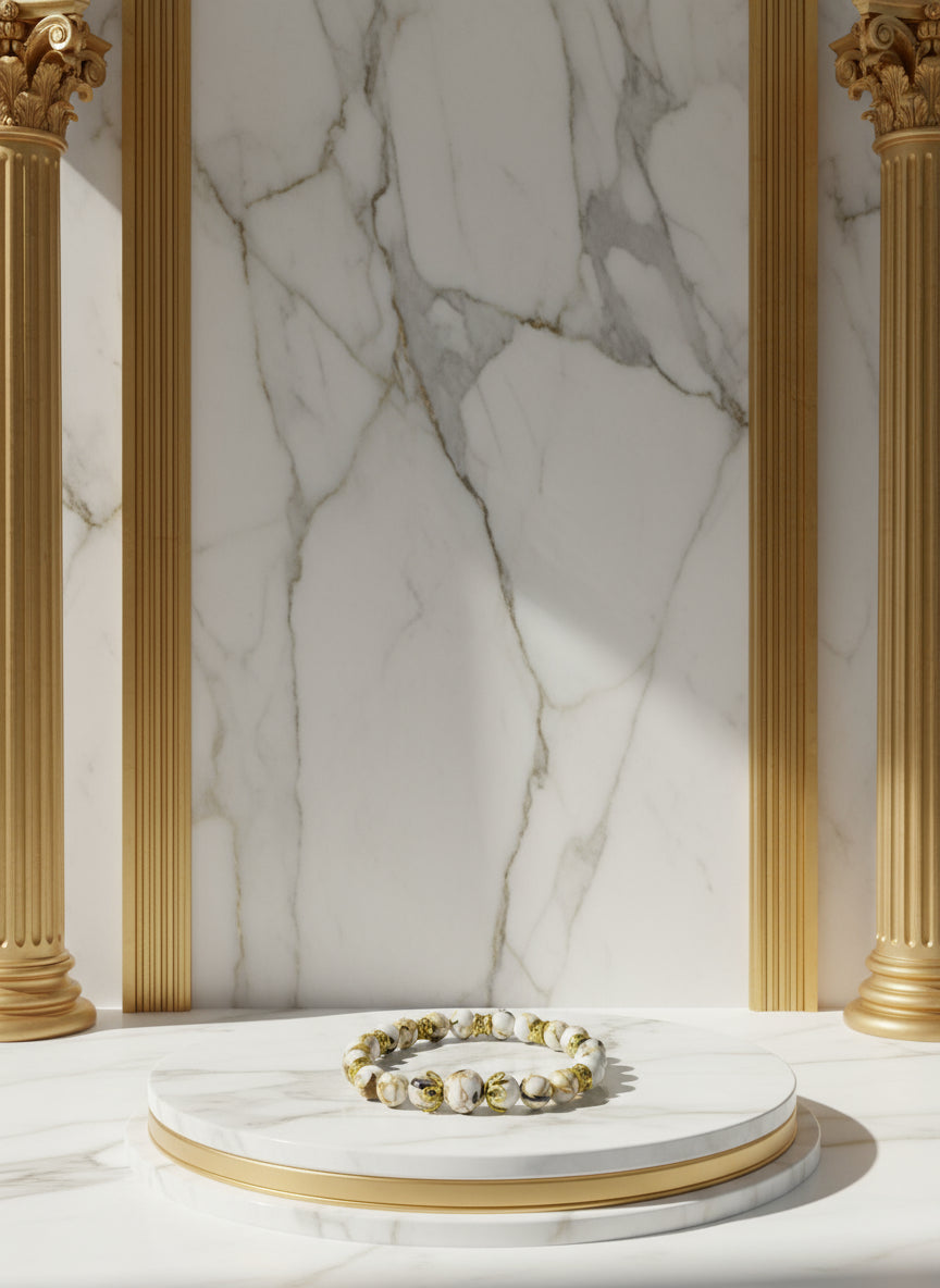 Handmade White Turquoise Bracelet: Tibetan Gold Spacers