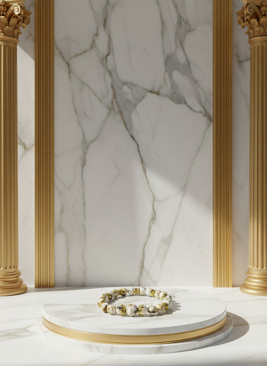 Handmade White Turquoise Bracelet: Tibetan Gold Spacers