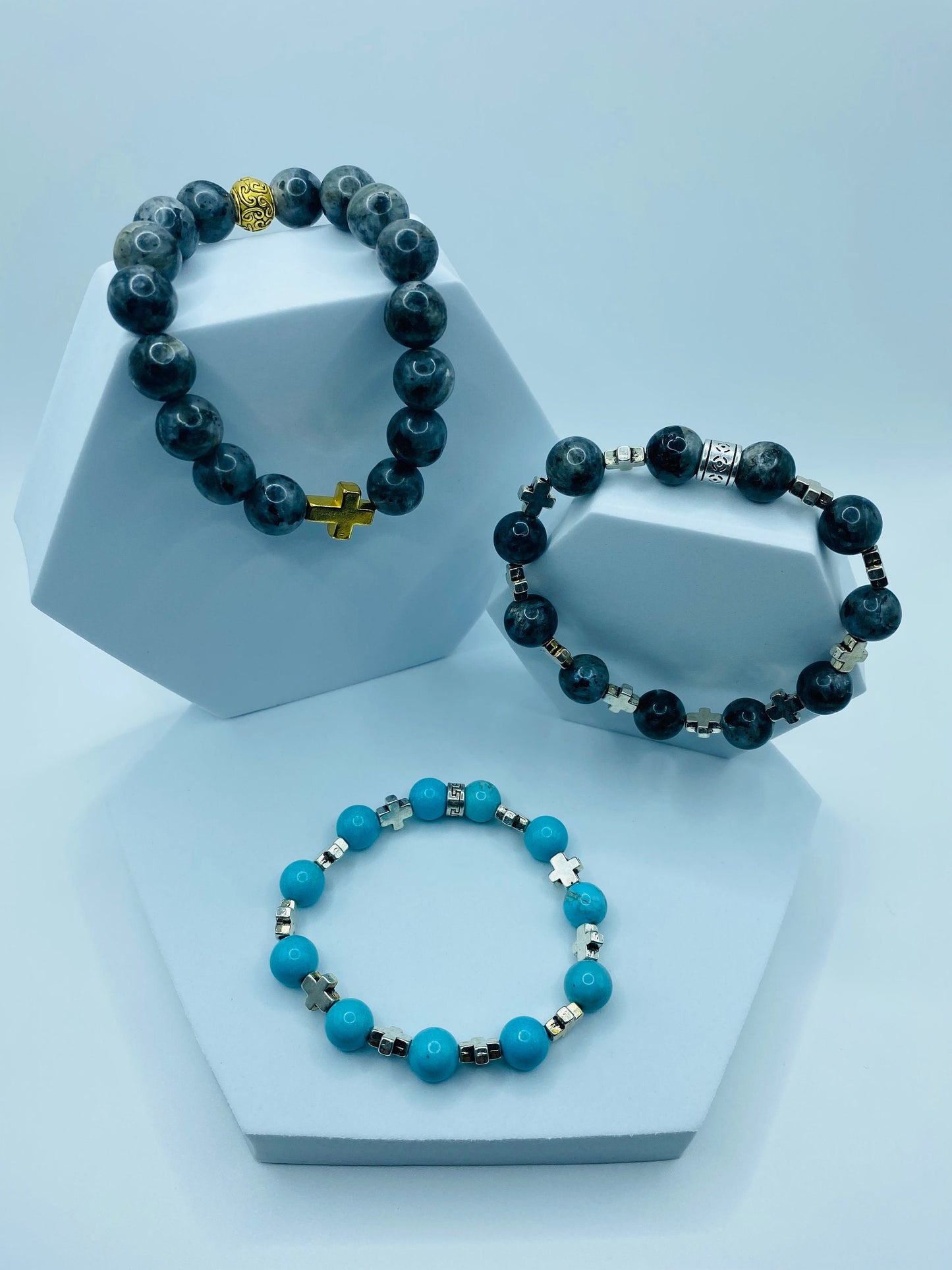 Turquoise Cross Bracelet: Religious Silver Charm Jewelry