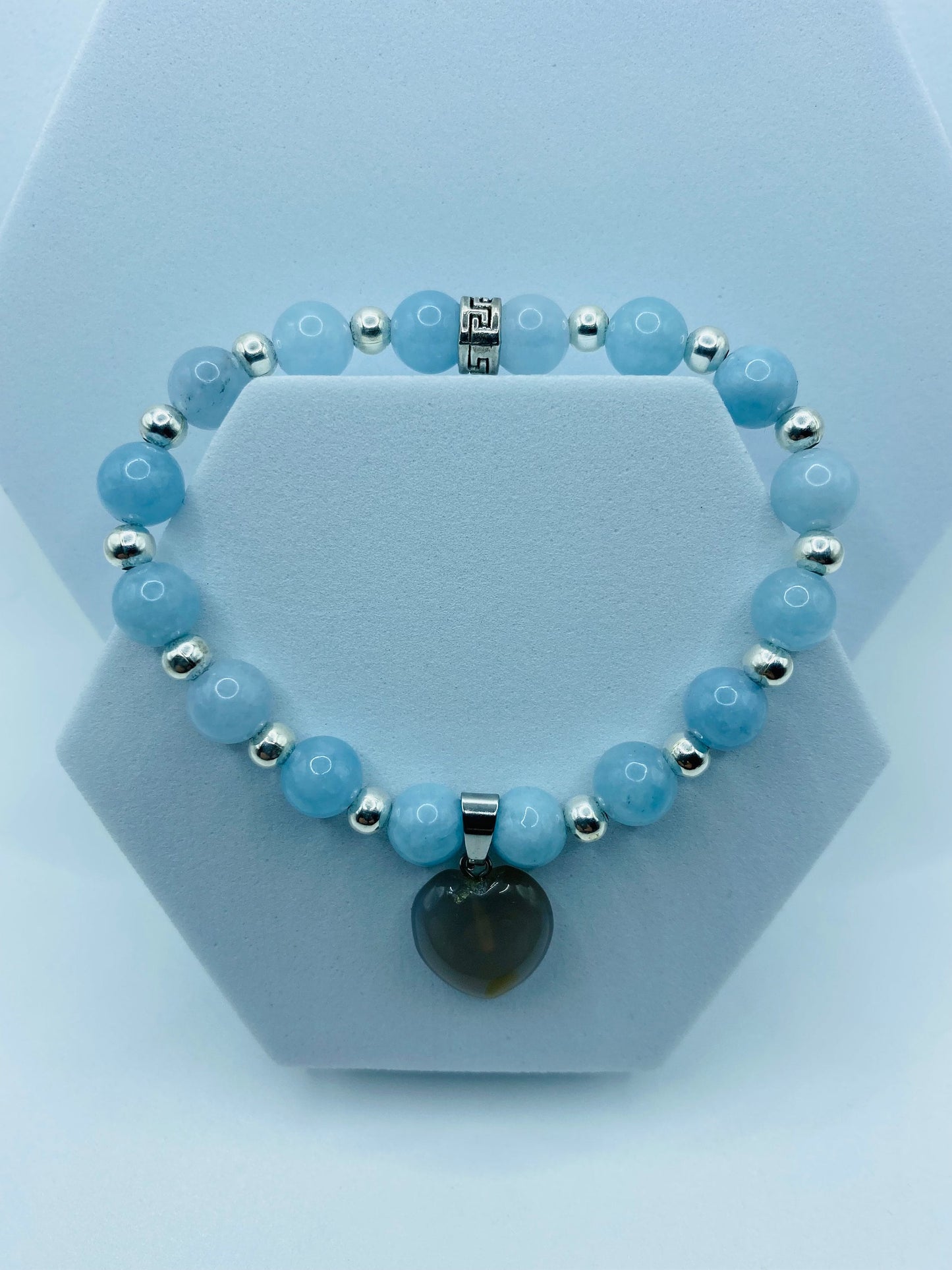 Aquamarine Bracelet with Smoky Quartz Heart: Handmade Gemstone Jewelry