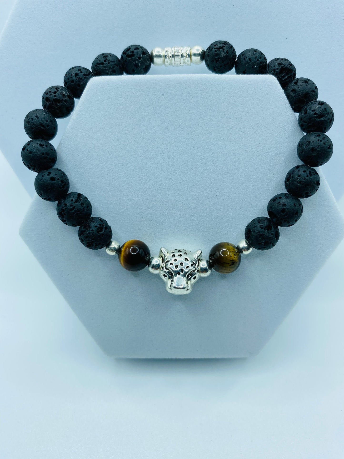 Leopard Charm Bracelet: Lava Rock & Tiger's Eye Gemstone Beads
